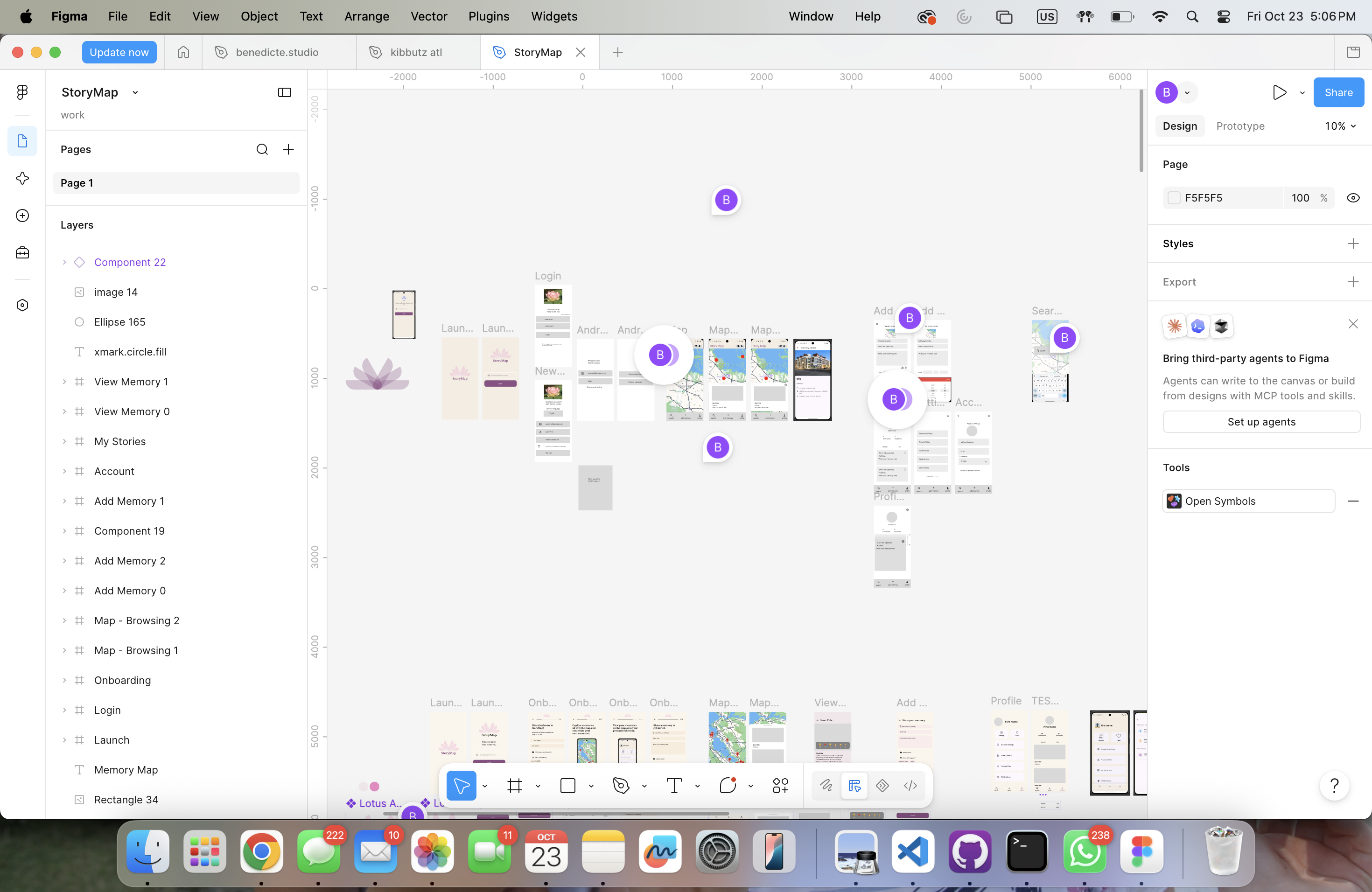 Figma workspace showing the full design exploration for Memory Map