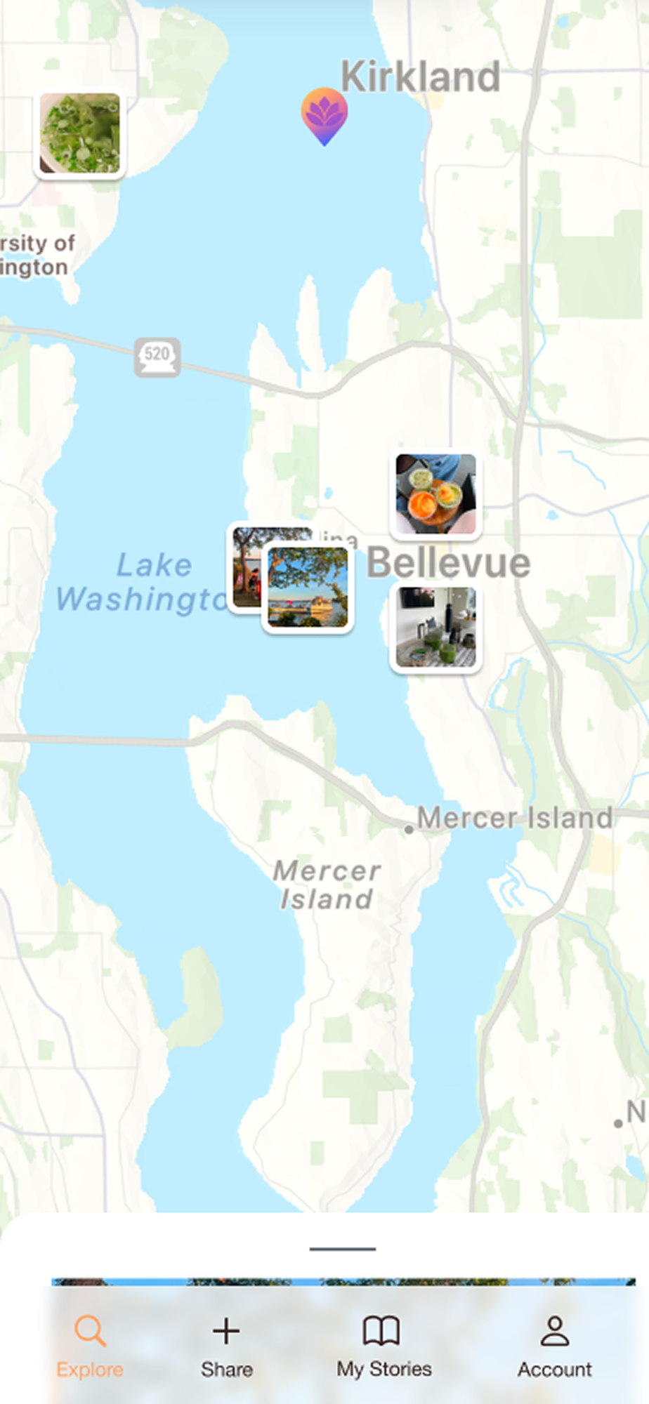 Map view with photo memories pinned to locations
